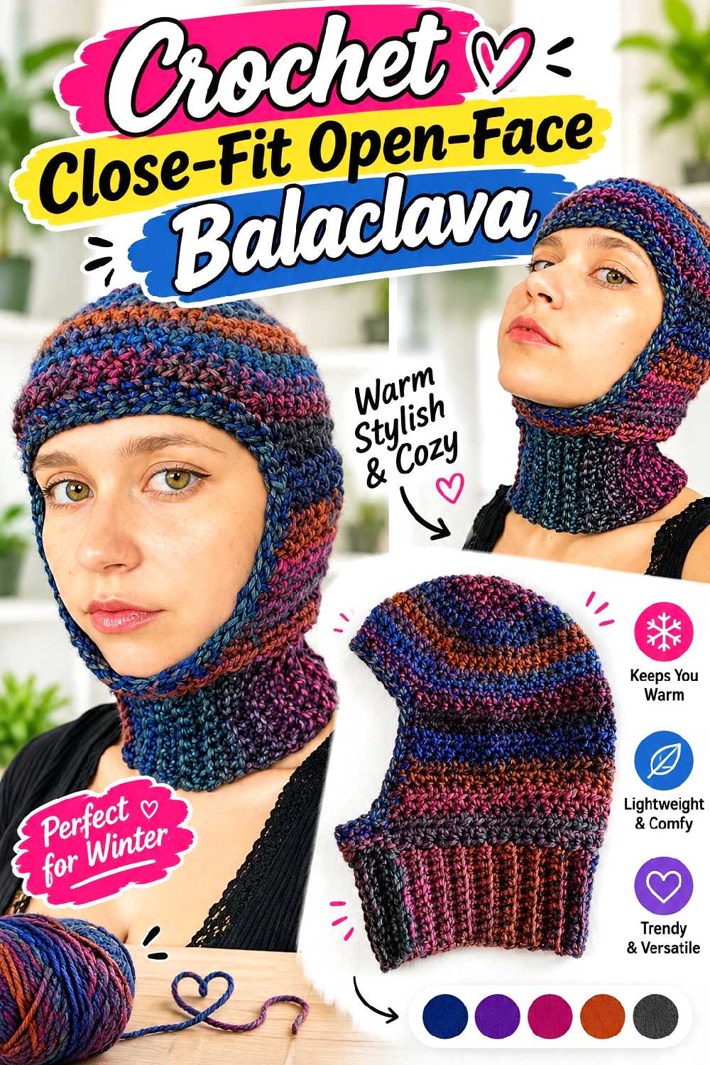 13. Crochet Close Fit Open Face Balaclava