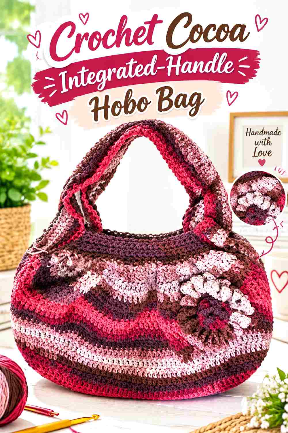 11. Crochet Cocoa Integrated Handle Hobo Bag