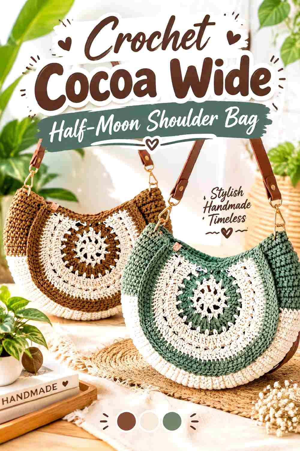 6. Crochet Cocoa Wide Half Moon Shoulder Bag