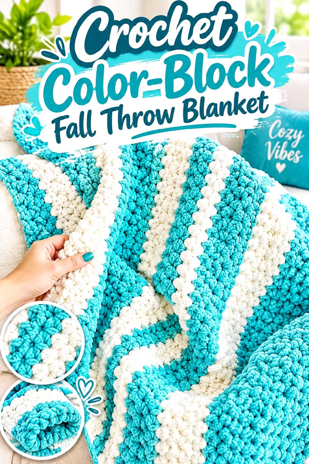 Crochet Color Block Fall Throw Blanket