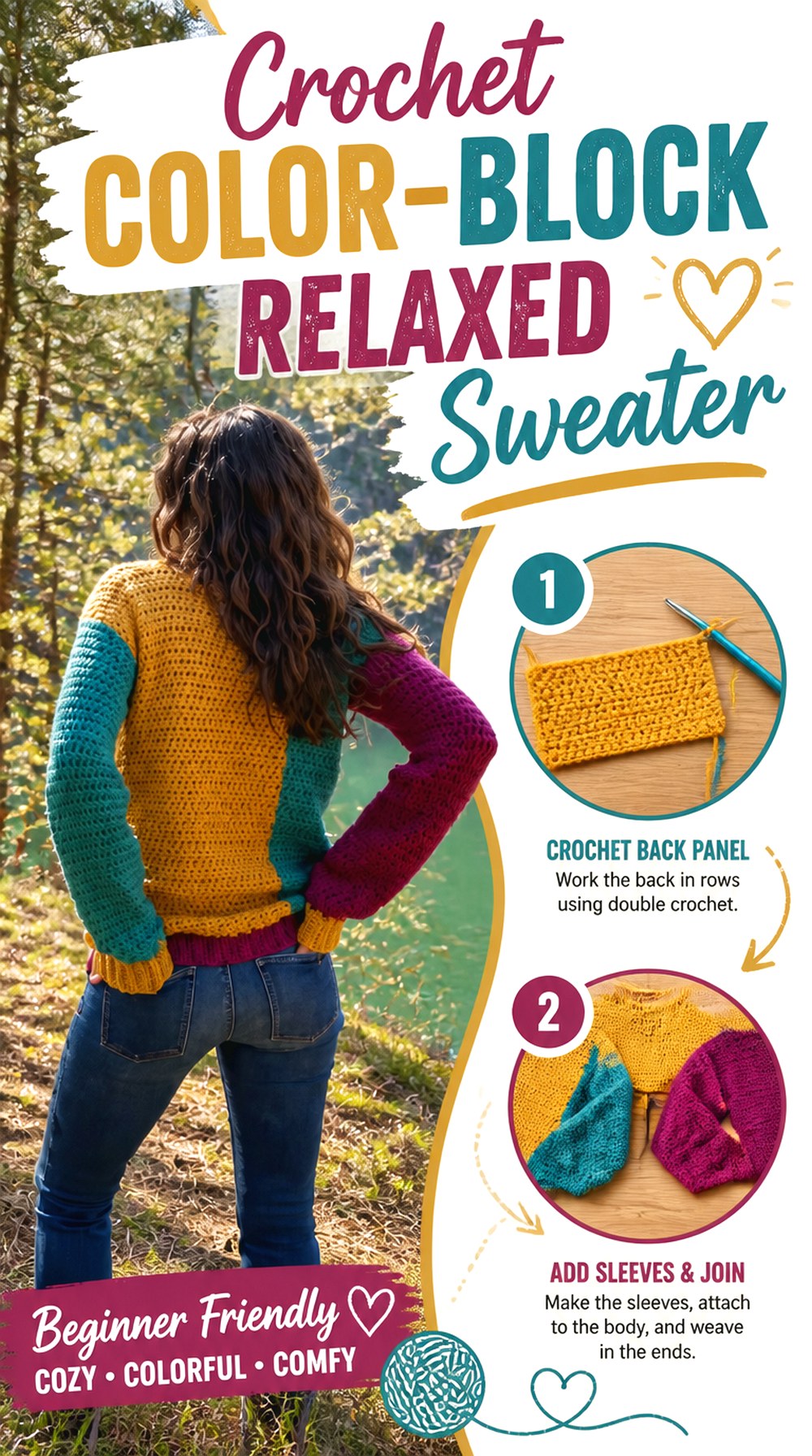 Crochet Color Block Relaxed Sweater