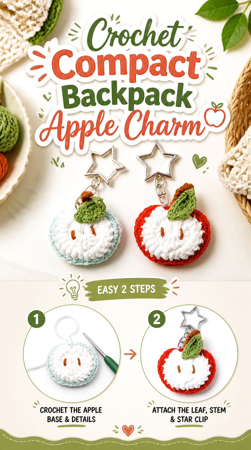 Crochet Compact Backpack Apple Charm
