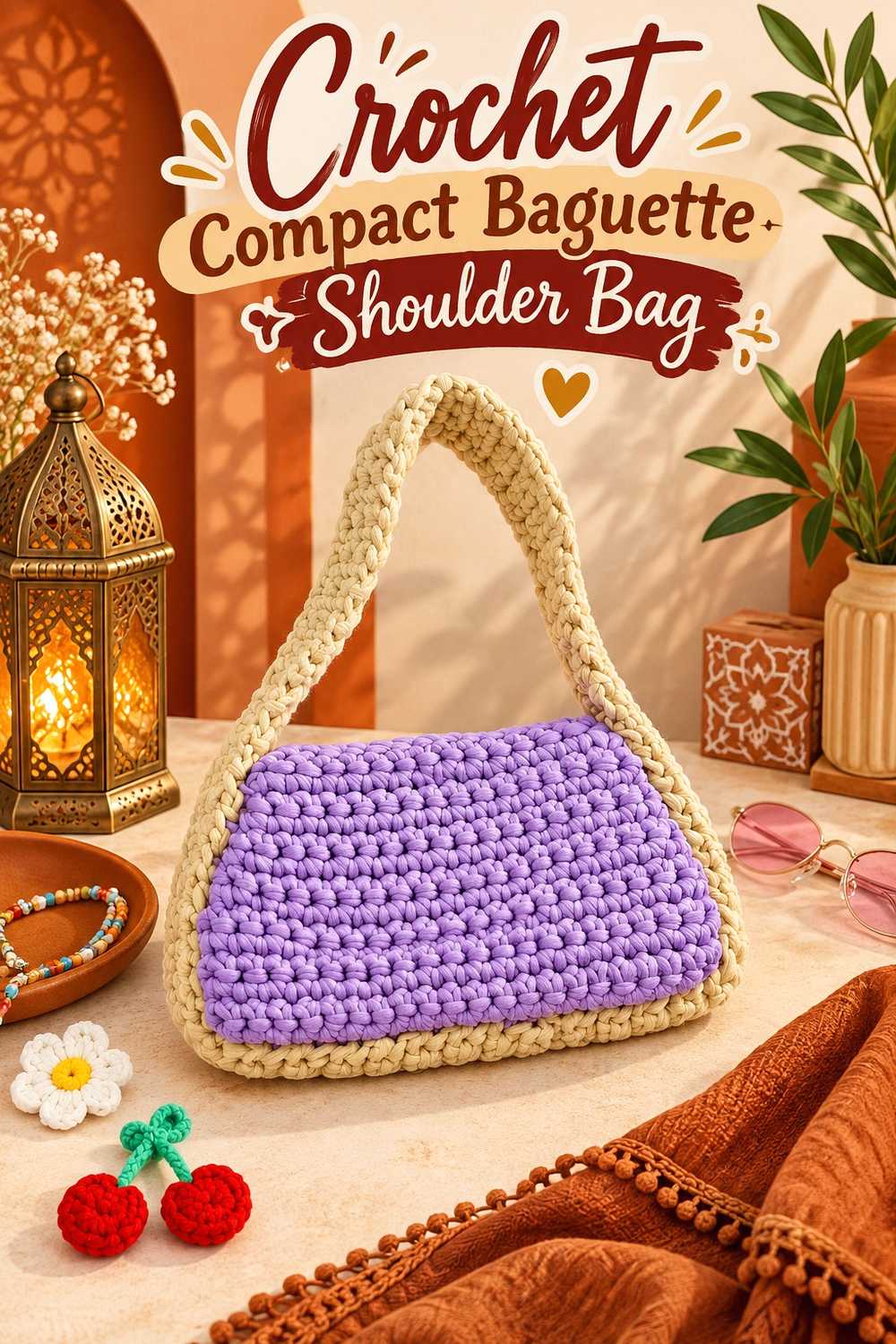 Crochet Compact Baguette Shoulder Bag