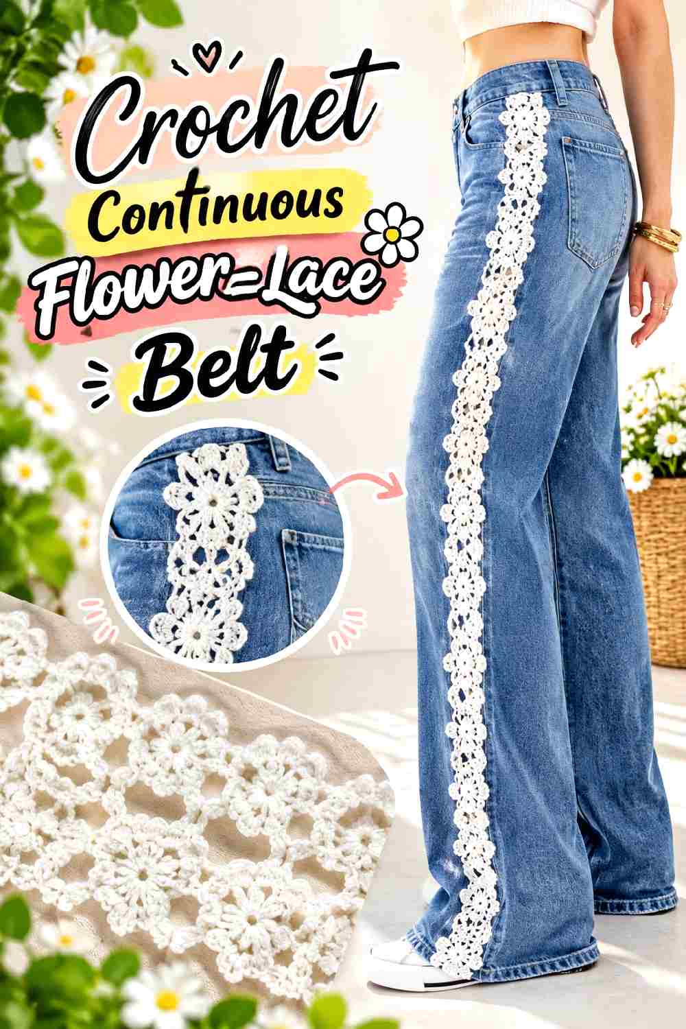 14. Crochet Continuous Flower Lace Belt