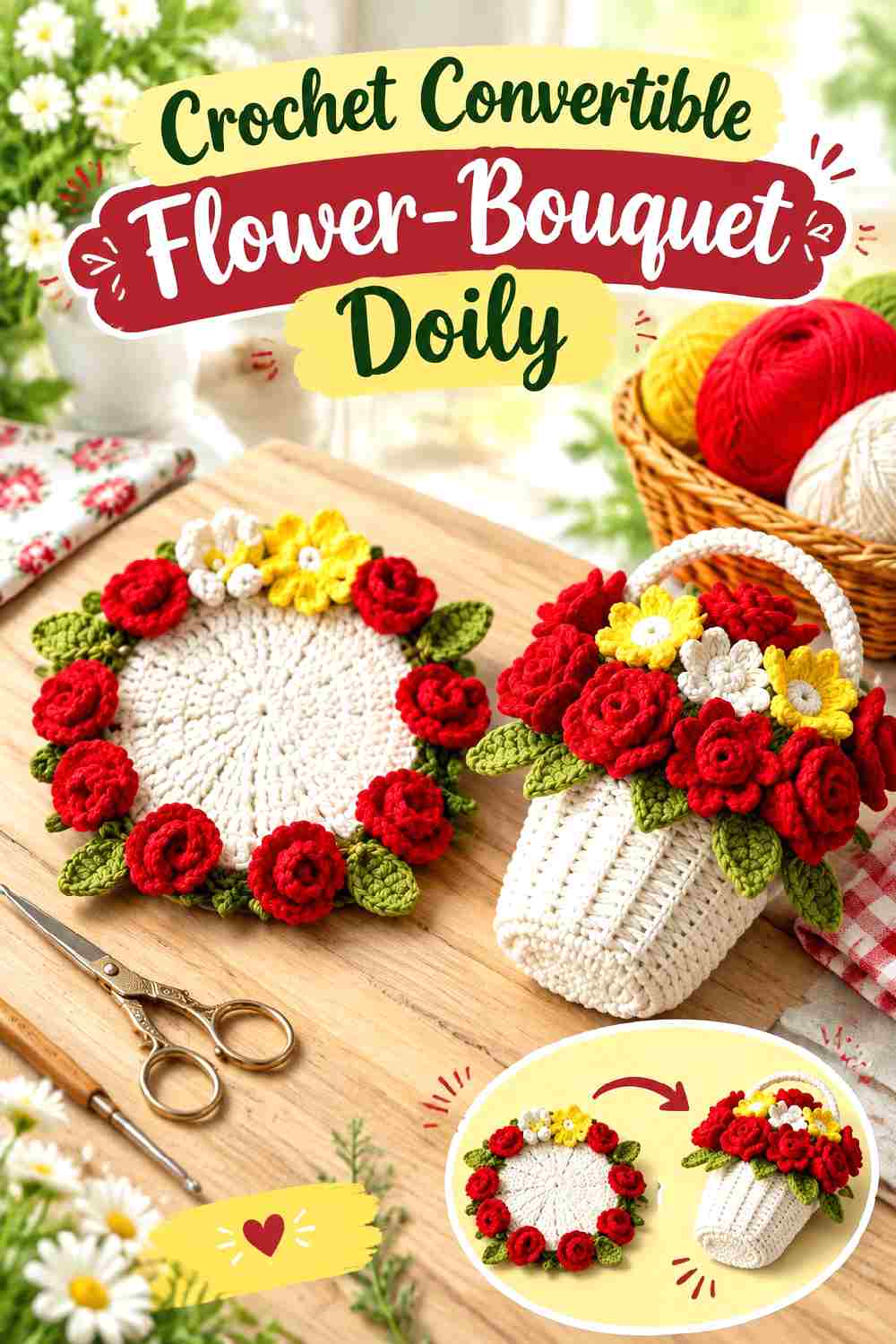7. Crochet Convertible Flower Bouquet Doily