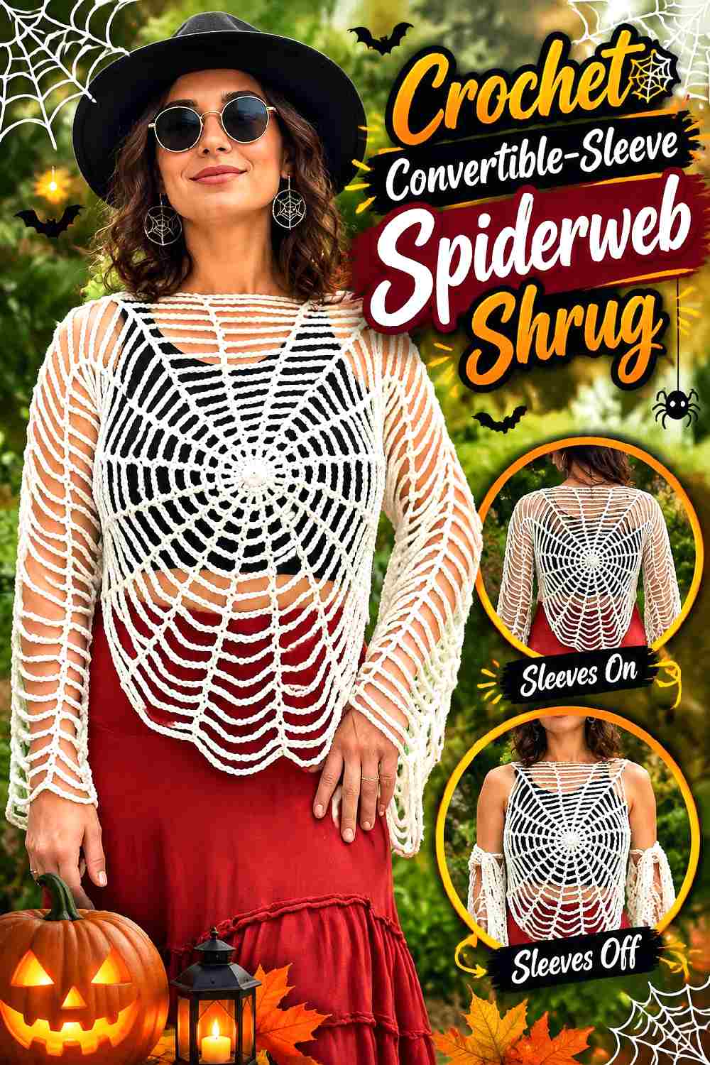 9. Crochet Convertible Sleeve Spiderweb Shrug