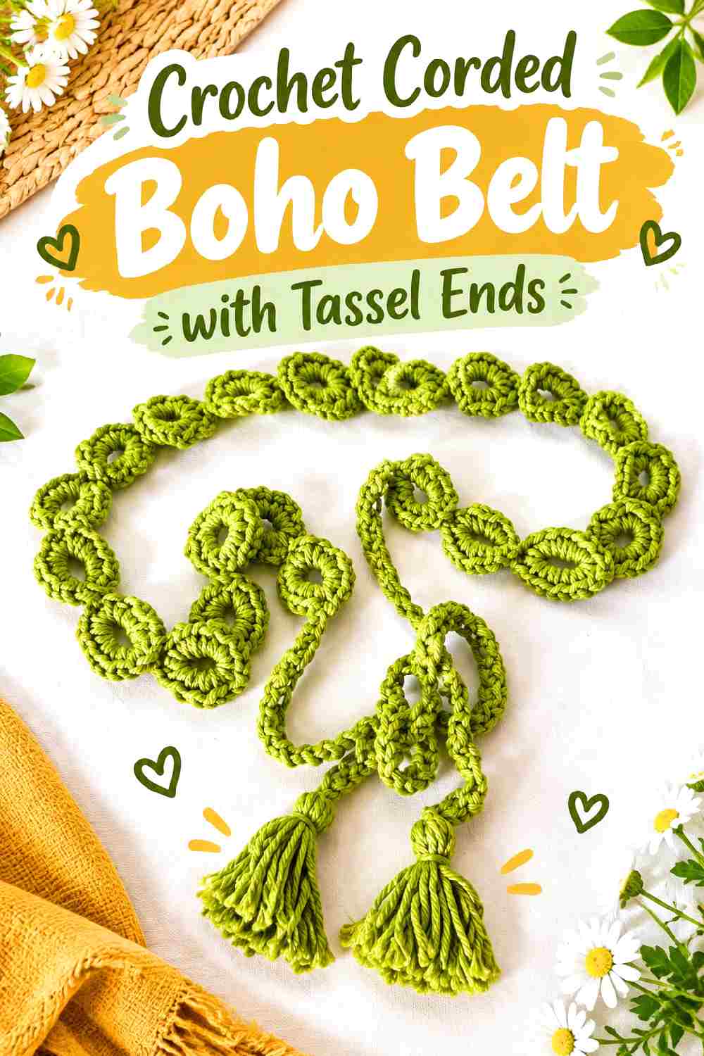 4. Crochet Corded Boho Belt With Tassel Ends