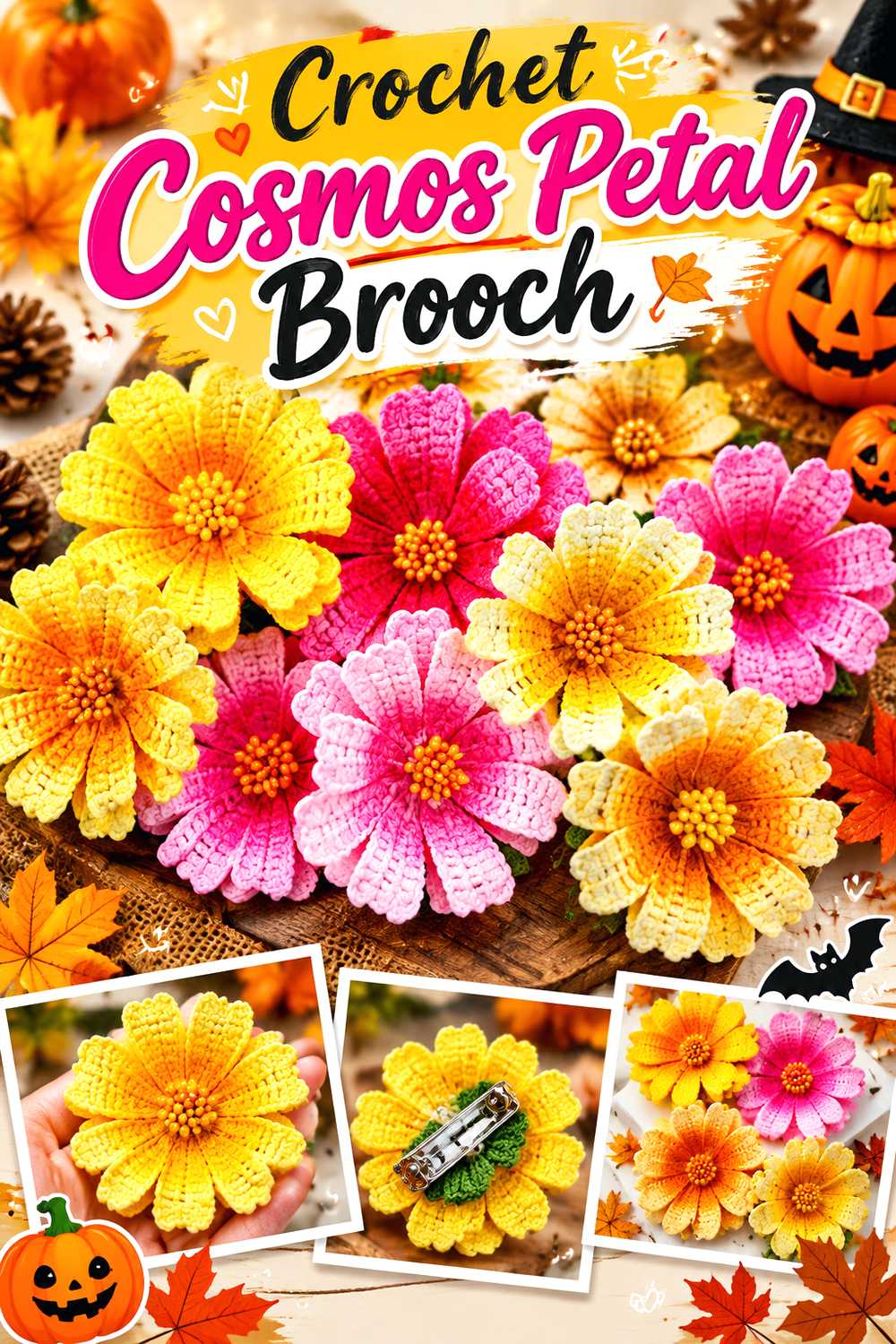 Crochet Cosmos Petal Brooch