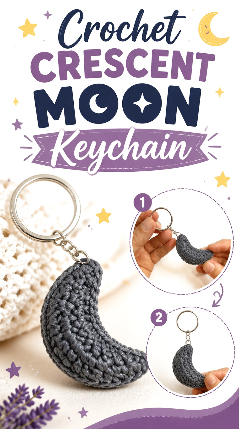 Crochet Crescent Moon Keychain