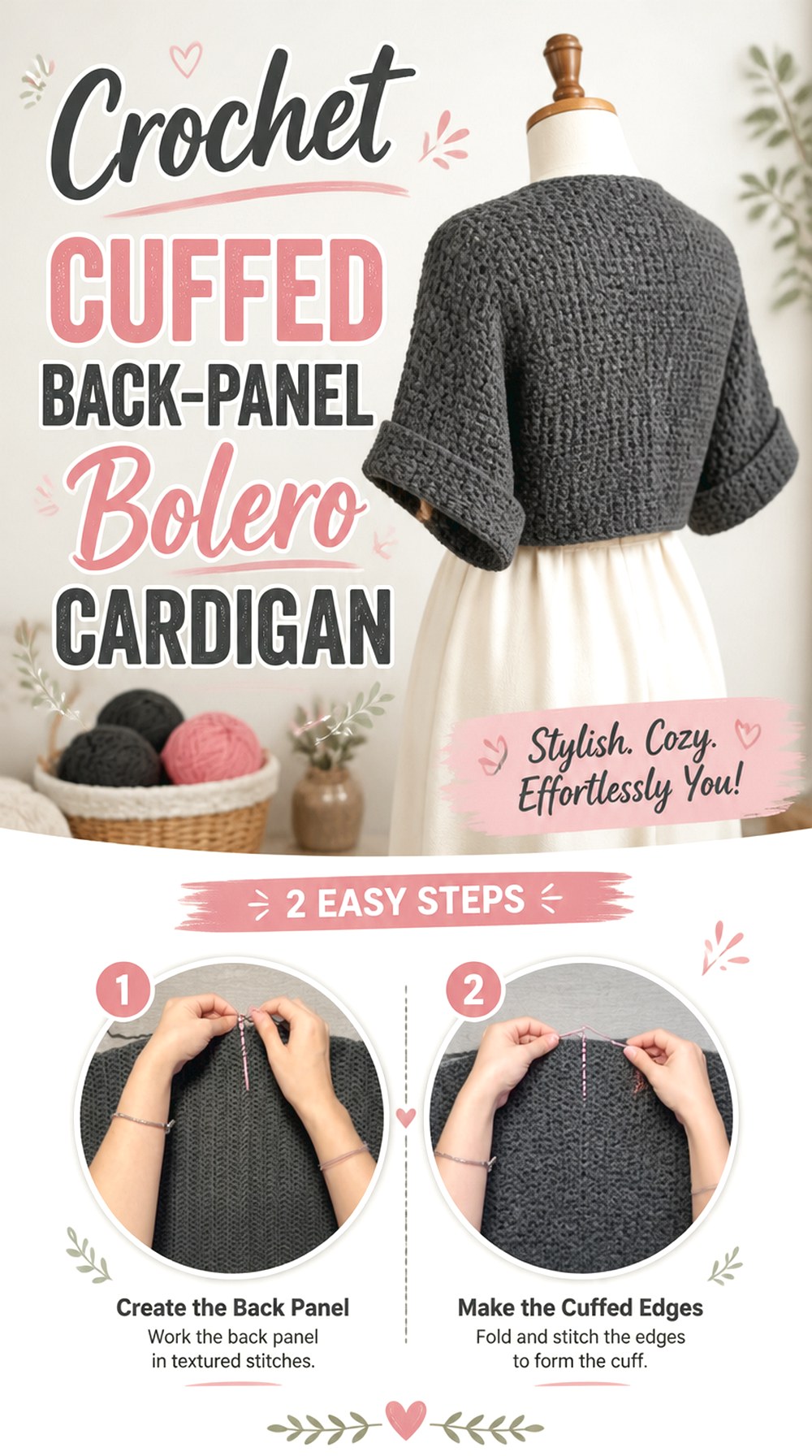 Crochet Cuffed Back Panel Bolero Cardigan