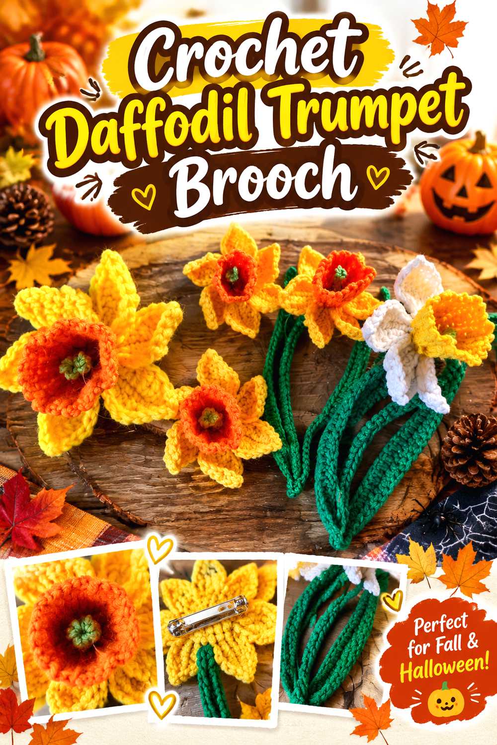 Crochet Daffodil Trumpet Brooch