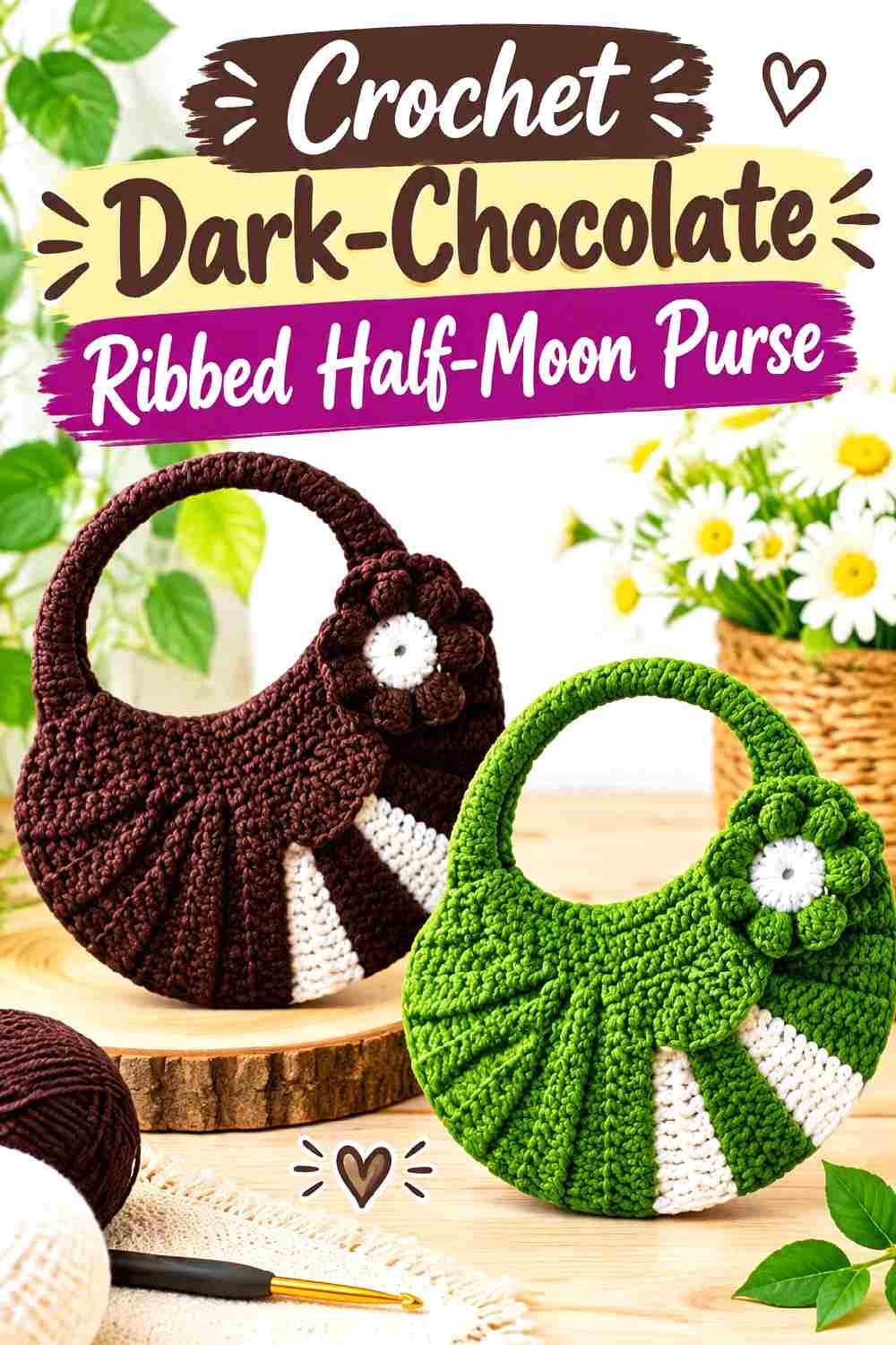 5. Crochet Dark Chocolate Ribbed Half Moon Purse