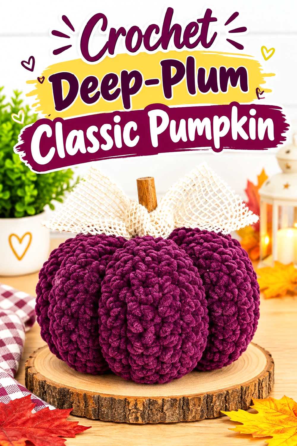 18. Crochet Deep Plum Classic Pumpkin