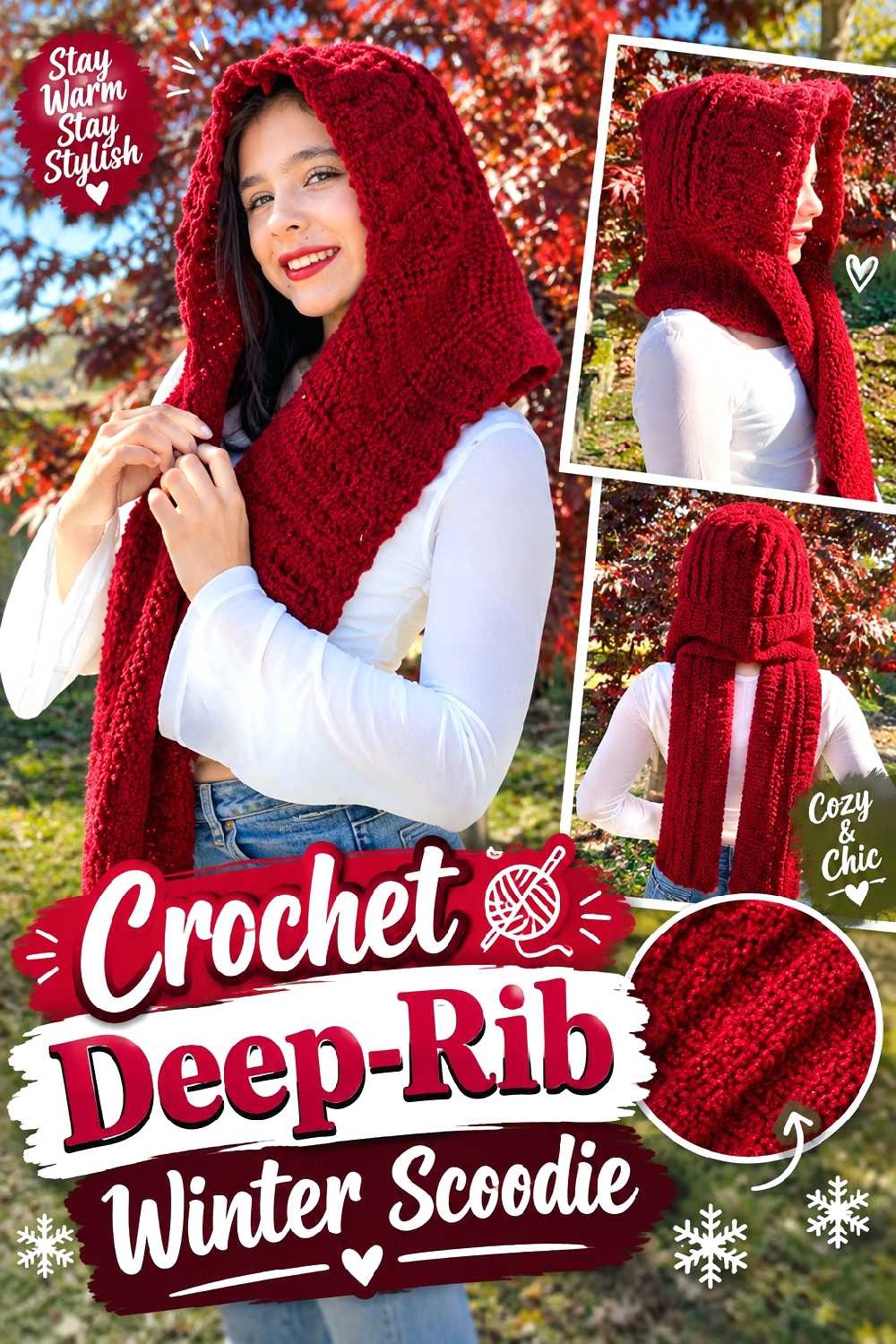 4. Crochet Deep Rib Winter Scoodie