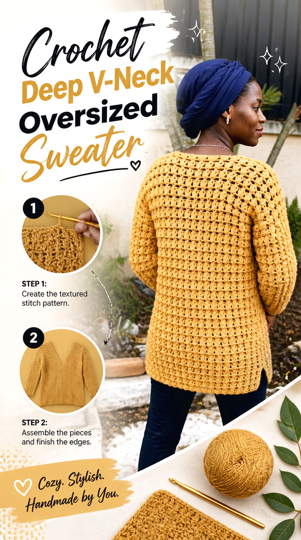 Crochet Deep V Neck Oversized Sweater