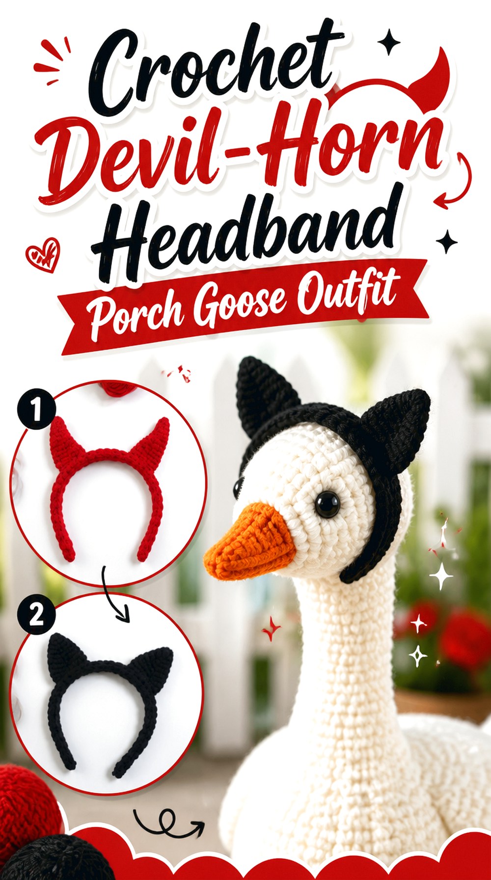 Crochet Devil Horn Headband Porch Goose Outfit
