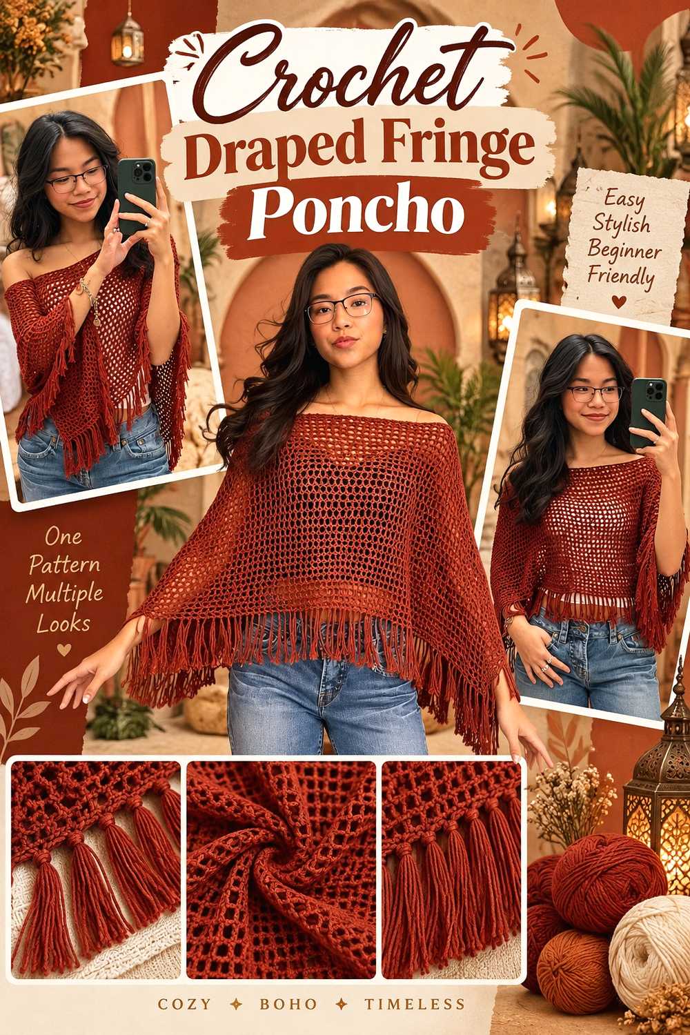 Crochet Draped Fringe Poncho