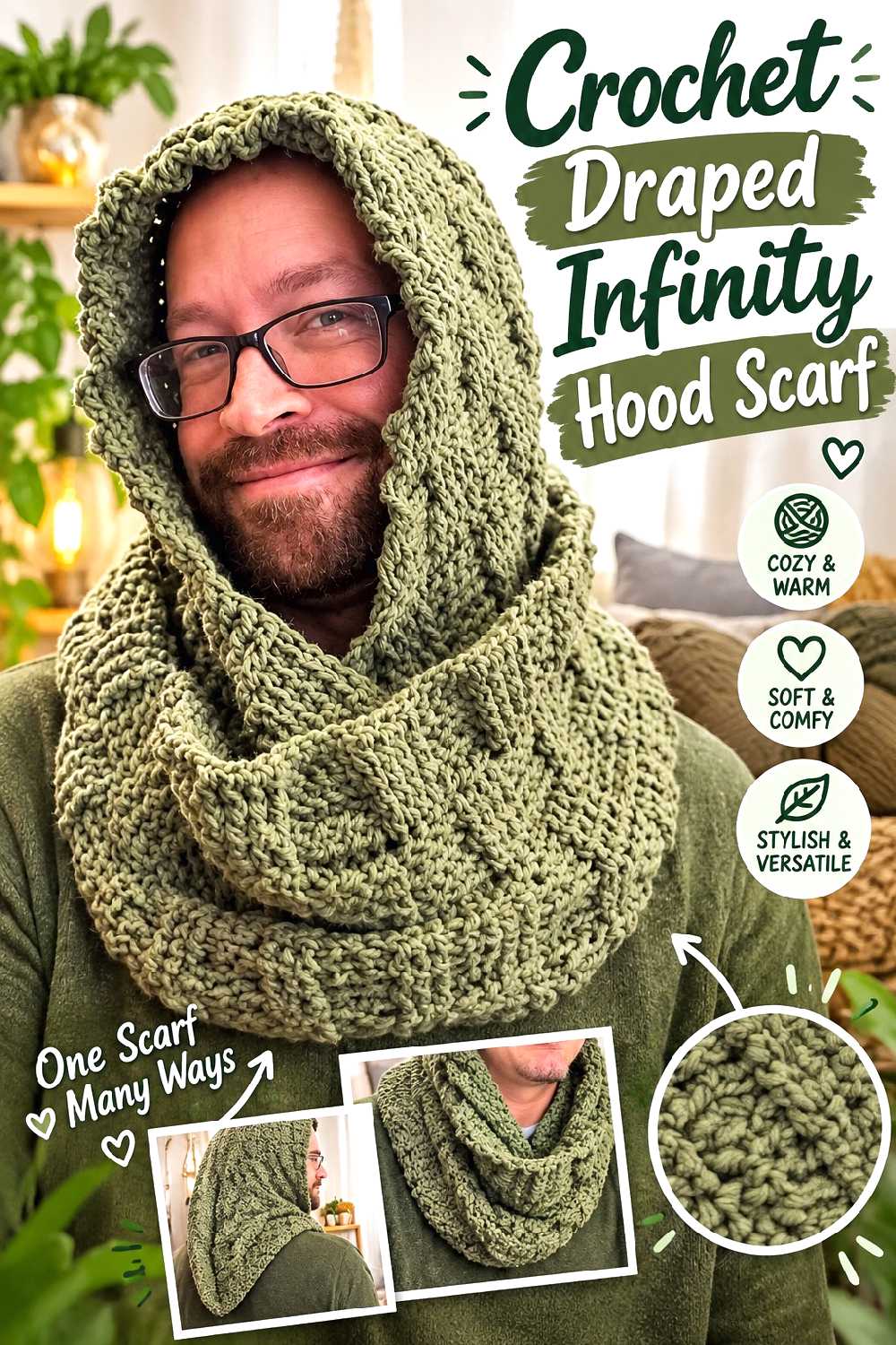 5. Crochet Draped Infinity Hood Scarf