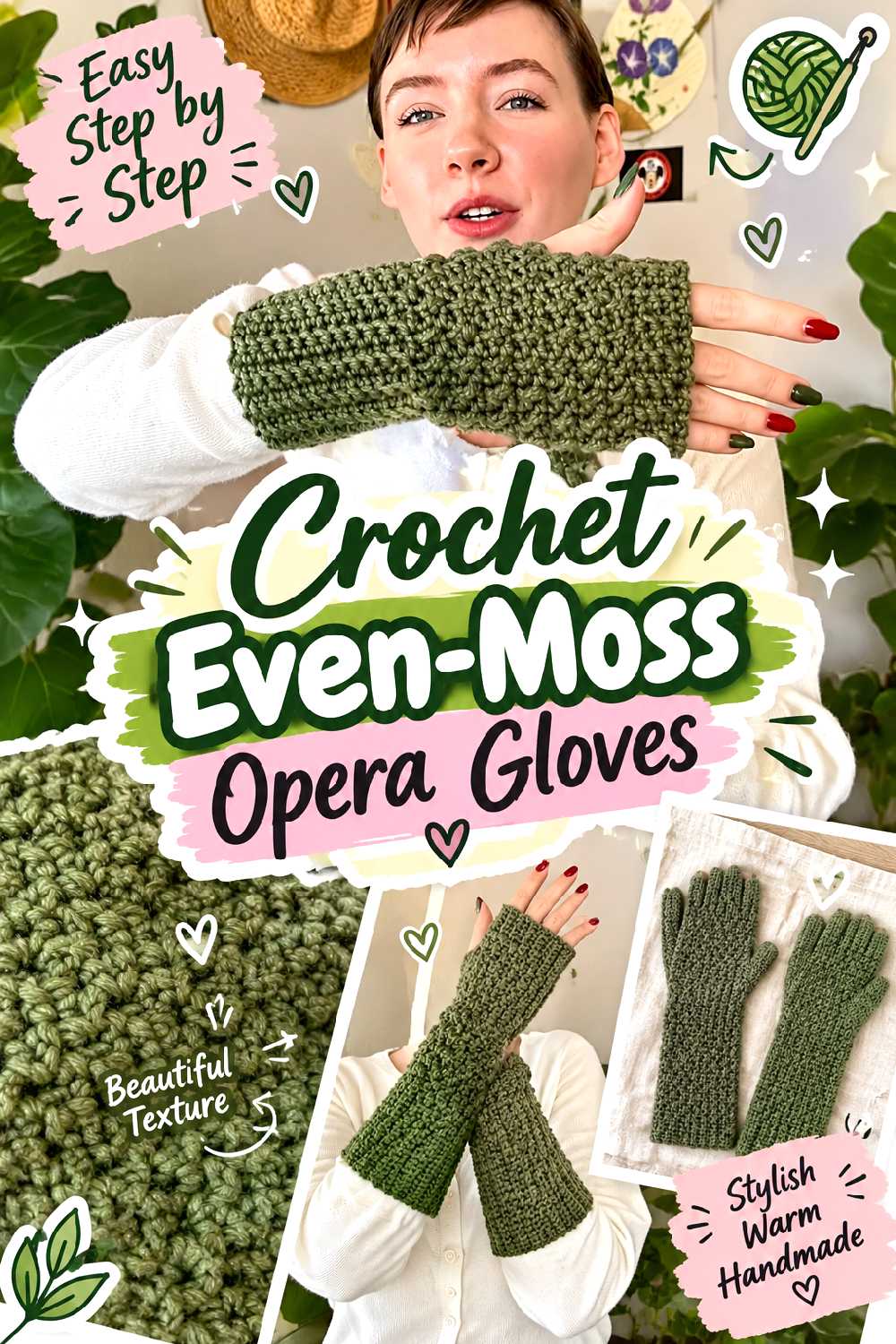 Crochet Even Moss Opera Gloves