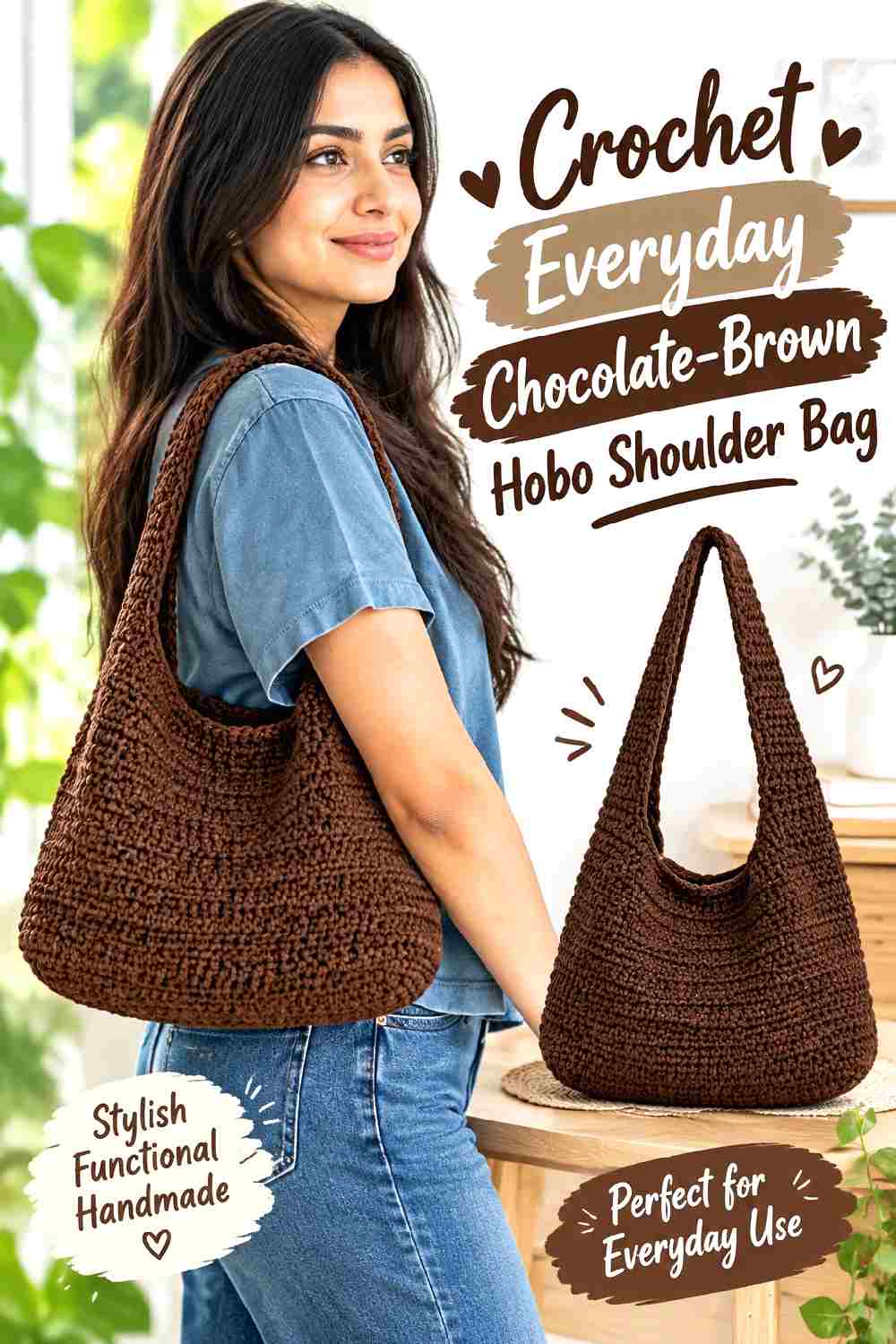 1. Crochet Everyday Chocolate Brown Hobo Shoulder Bag