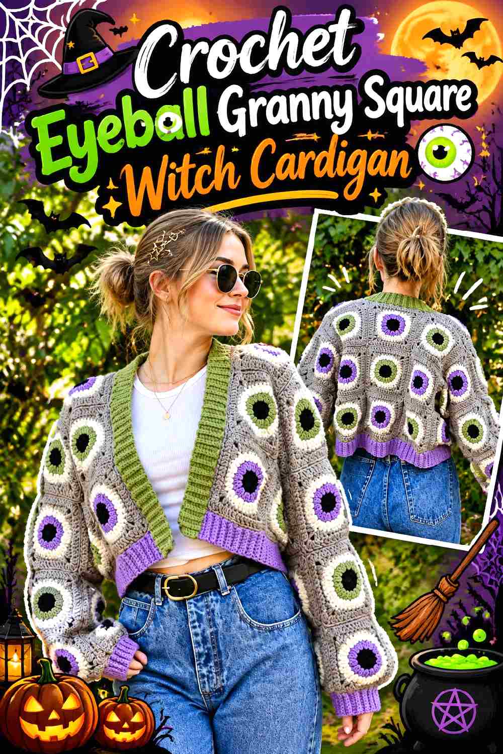18. Crochet Eyeball Granny Square Witch Cardigan