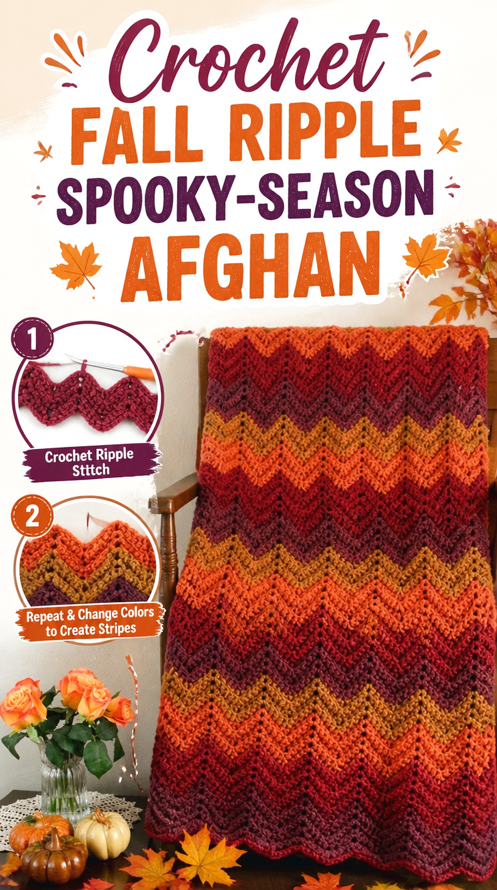 Crochet Fall Ripple Spooky Season Afghan
