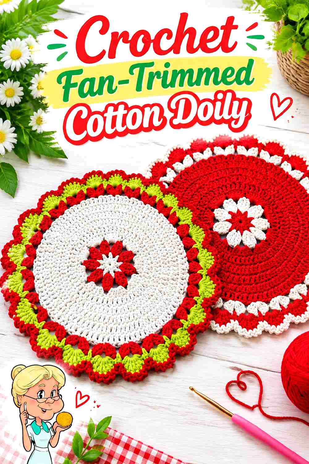 30. Crochet Fan Trimmed Cotton Doily