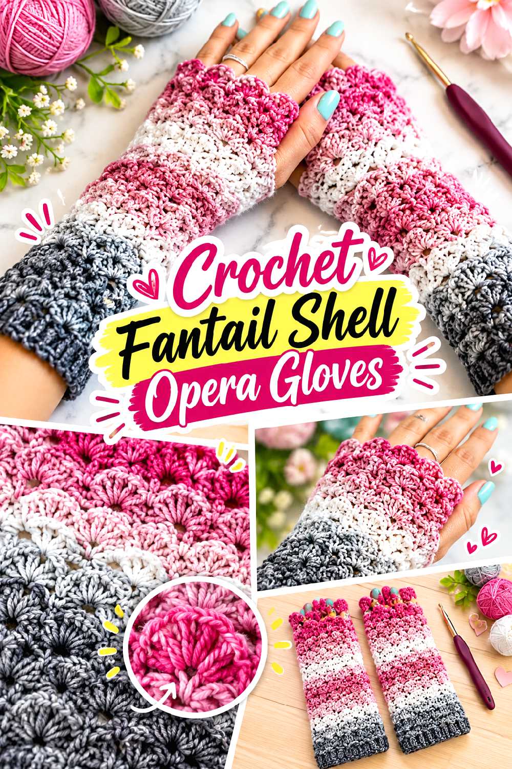 Crochet Fantail Shell Opera Gloves