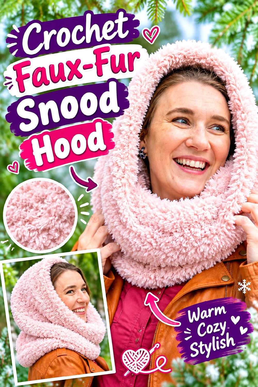 10. Crochet Faux Fur Snood Hood