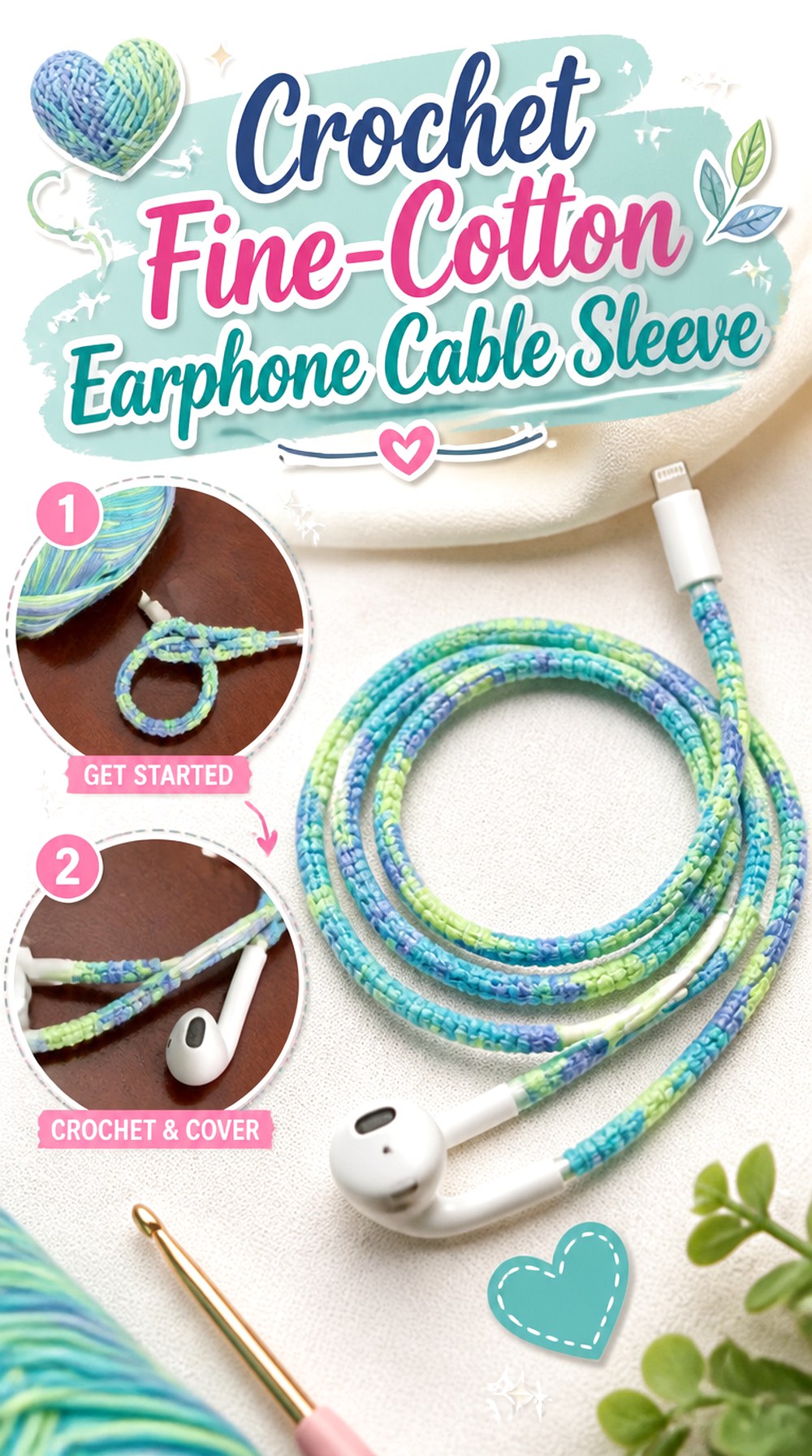 Crochet Fine Cotton Earphone Cable Sleeve