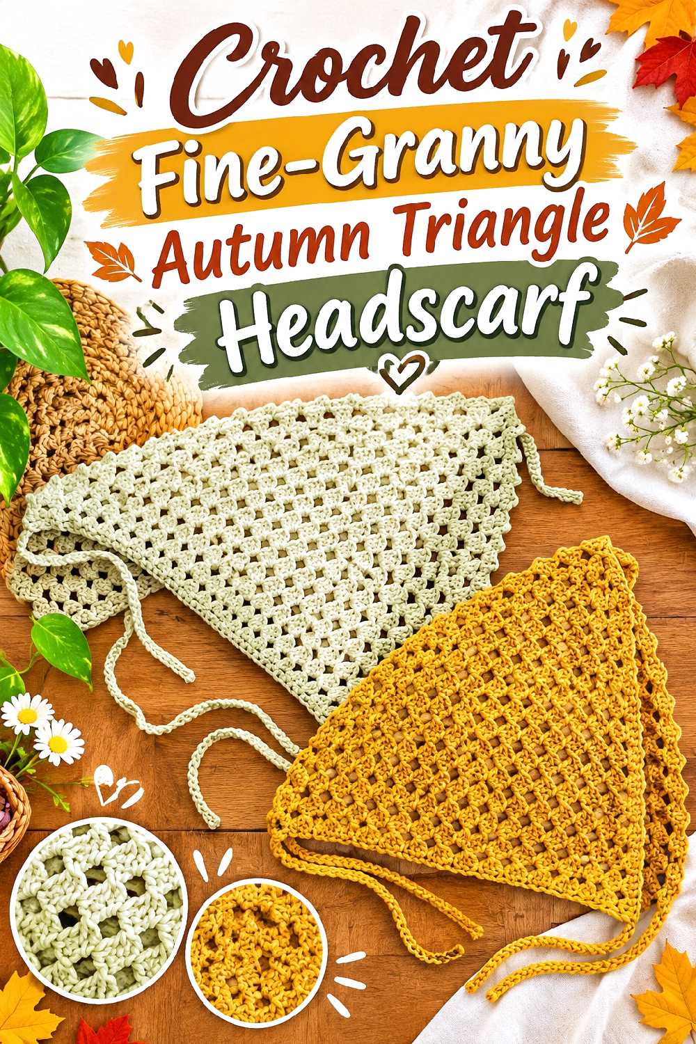 2. Crochet Fine Granny Autumn Triangle Headscarf