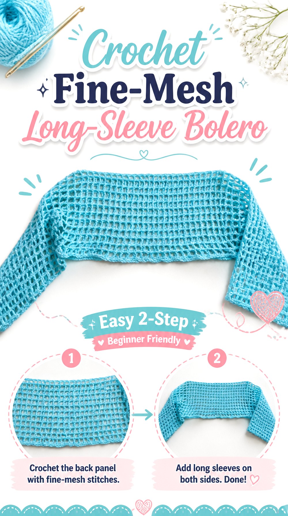 Crochet Fine Mesh Long Sleeve Bolero
