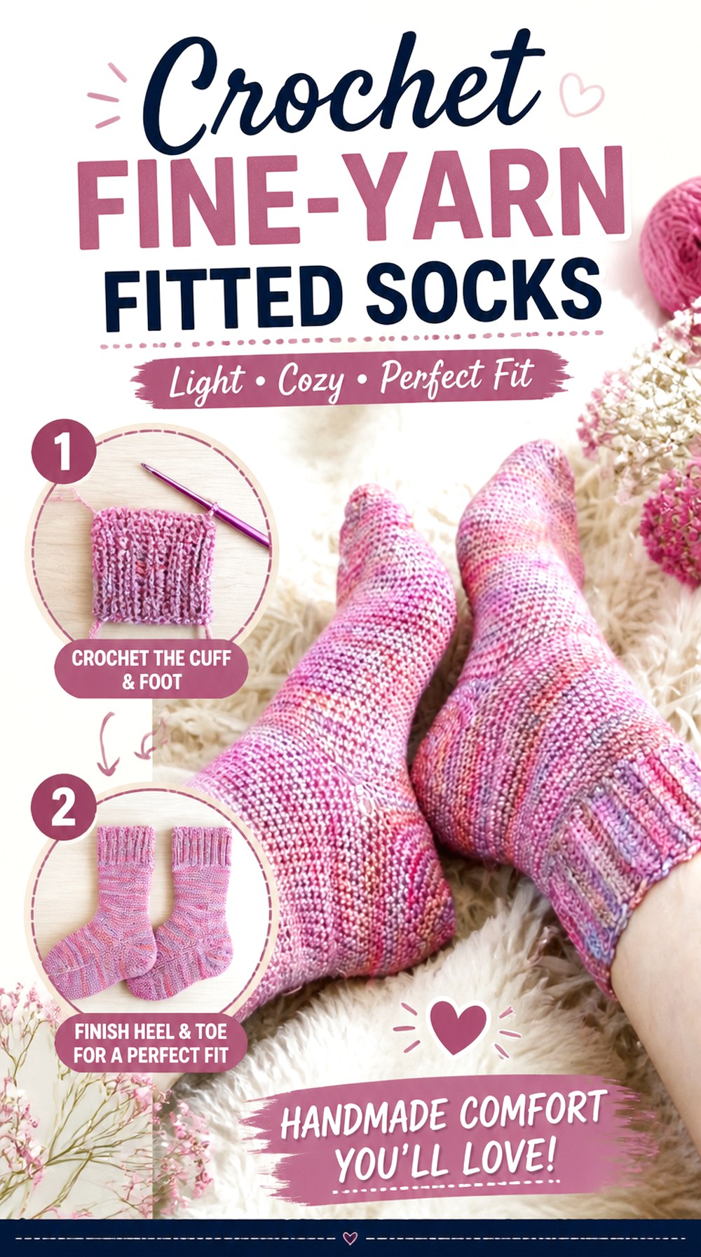 Crochet Fine Yarn Fitted Socks