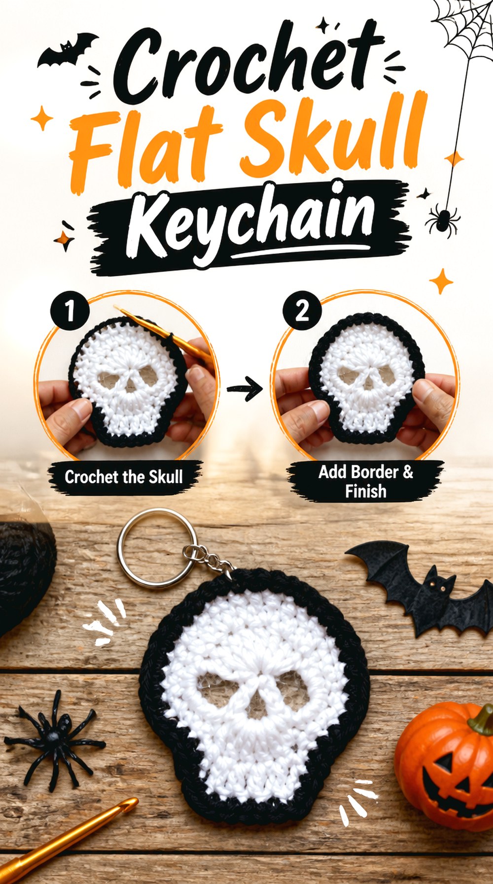Crochet Flat Skull Keychain