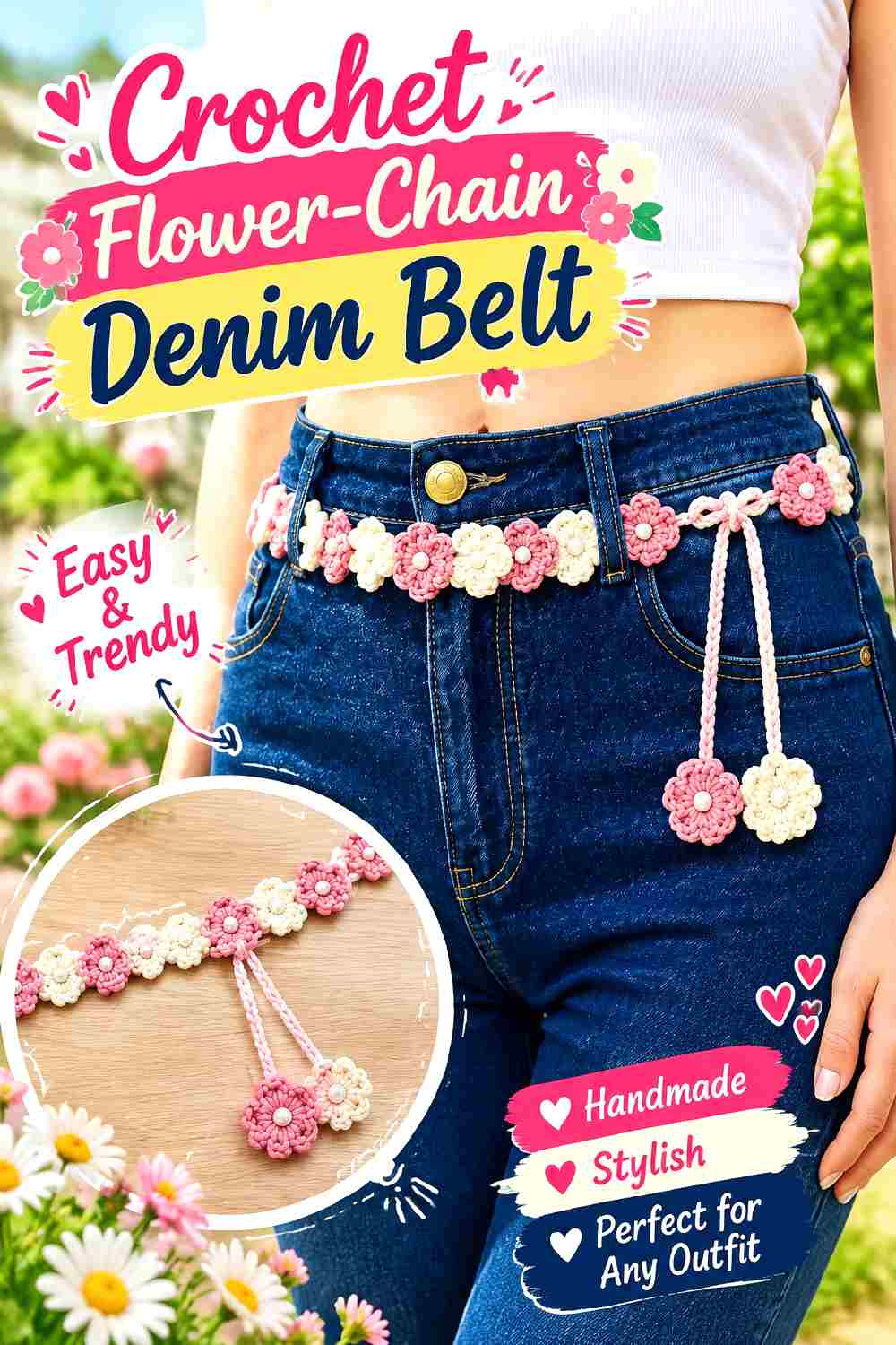 12. Crochet Flower Chain Denim Belt