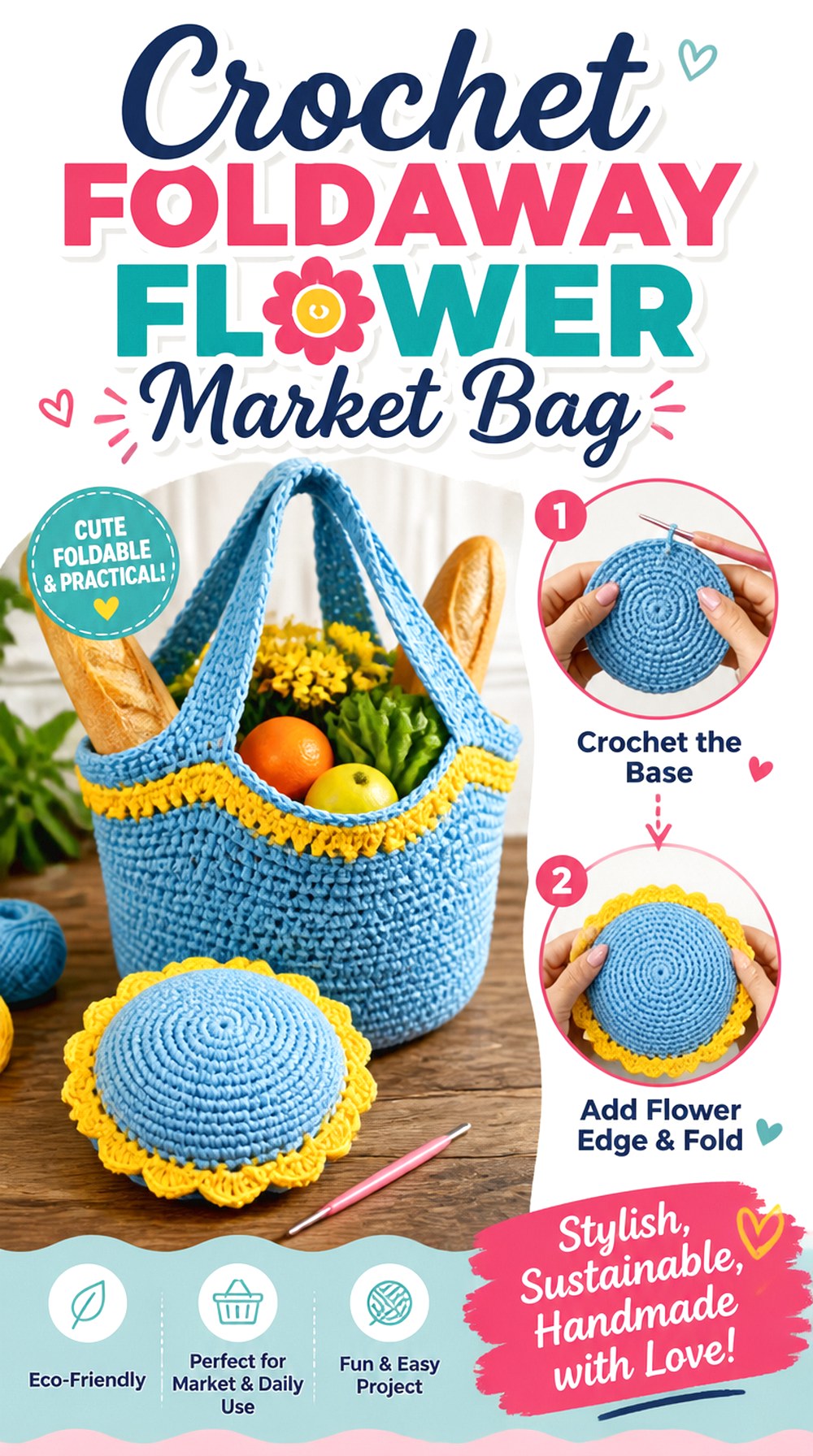 Crochet Foldaway Flower Market Bag