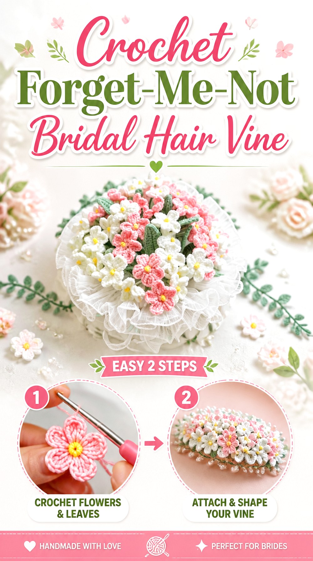 Crochet Forget Me Not Bridal Hair Vine