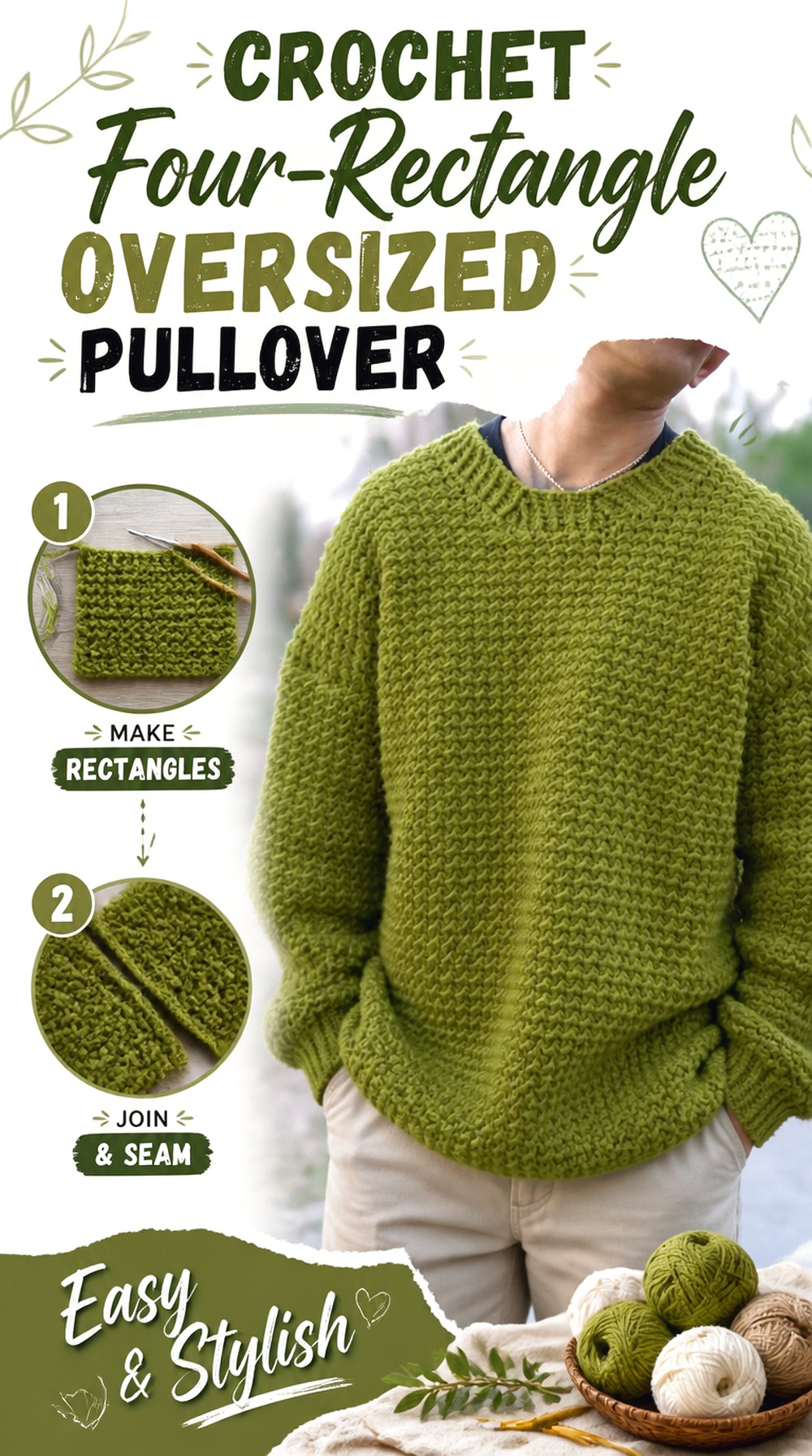 Crochet Four Rectangle Oversized Pullover