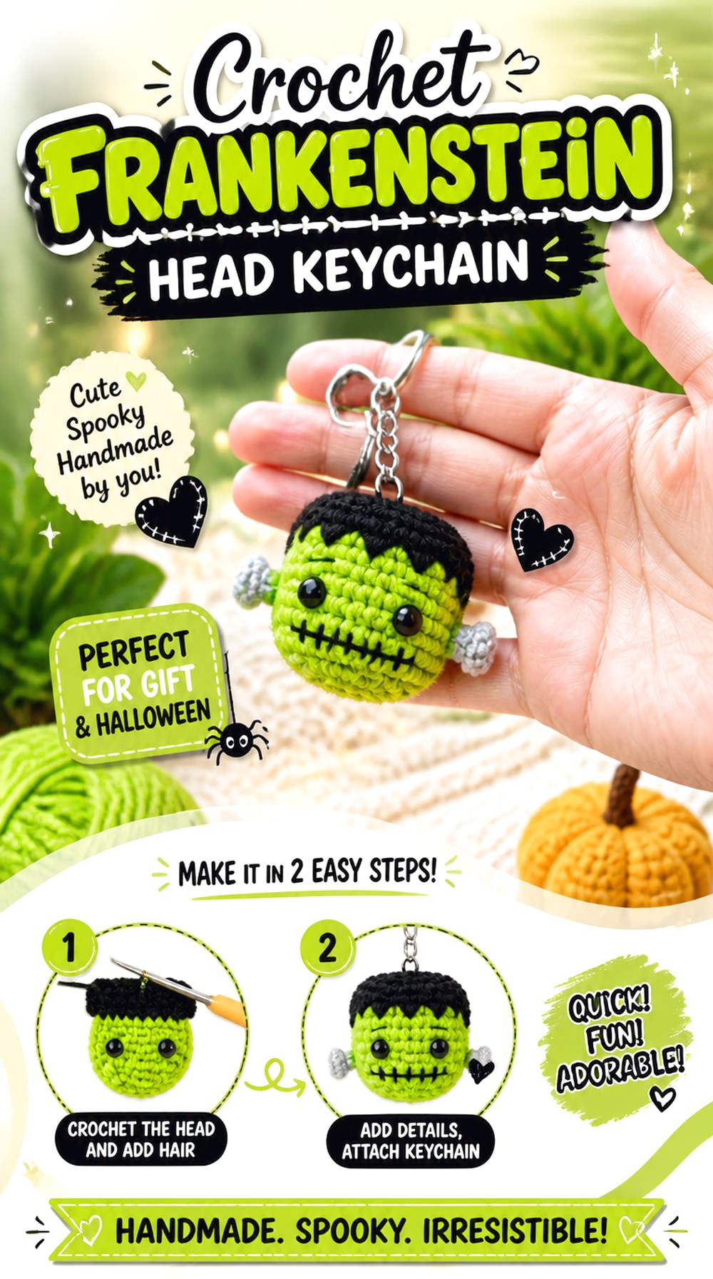 Crochet Frankenstein Head Keychain