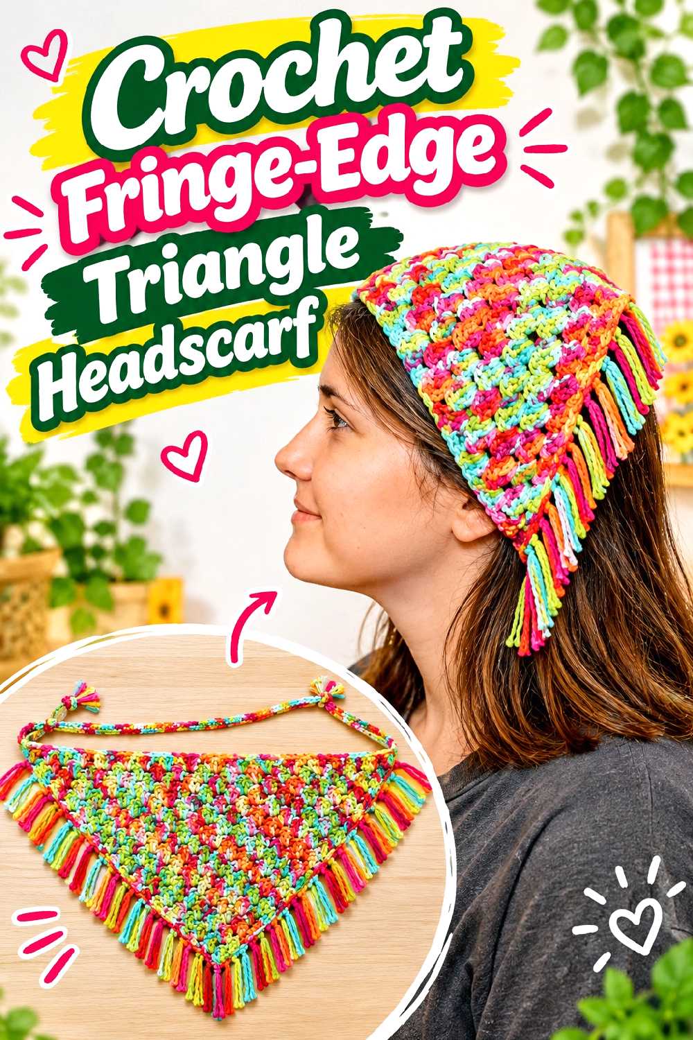14. Crochet Fringe Edge Triangle Headscarf