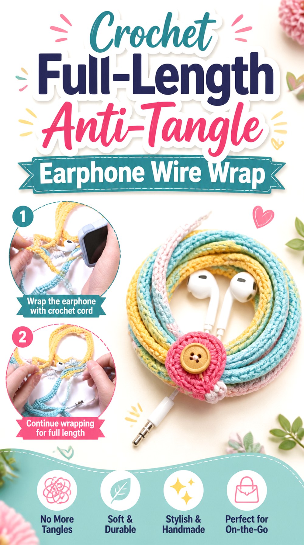 Crochet Full Length Anti Tangle Earphone Wire Wrap