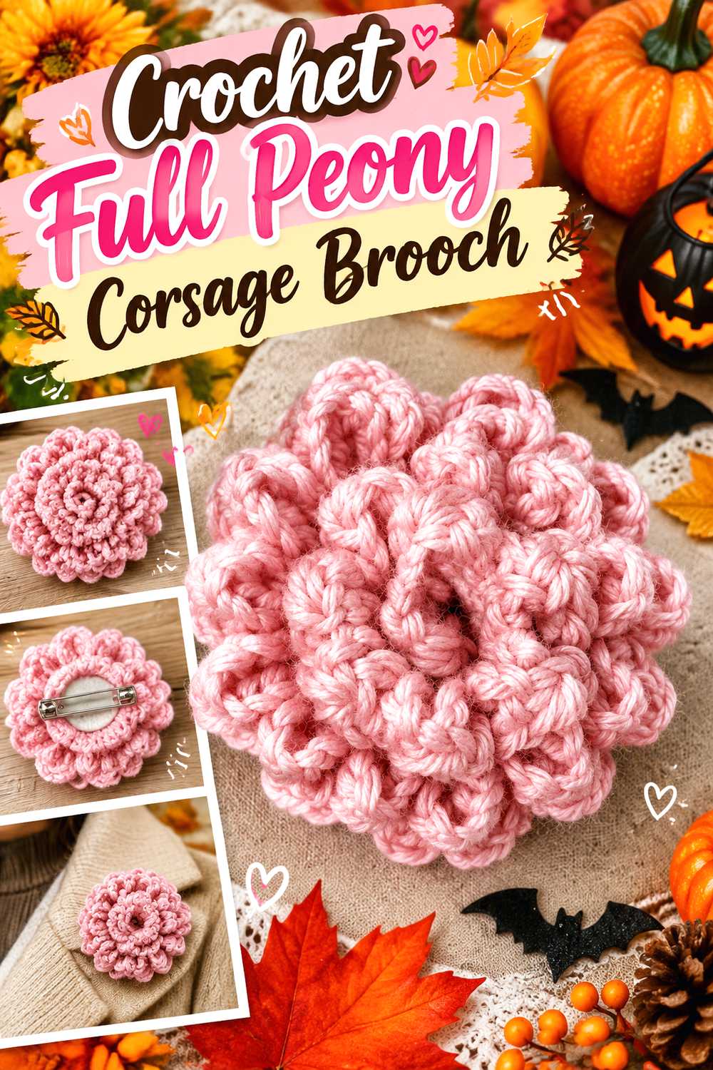 Crochet Full Peony Corsage Brooch
