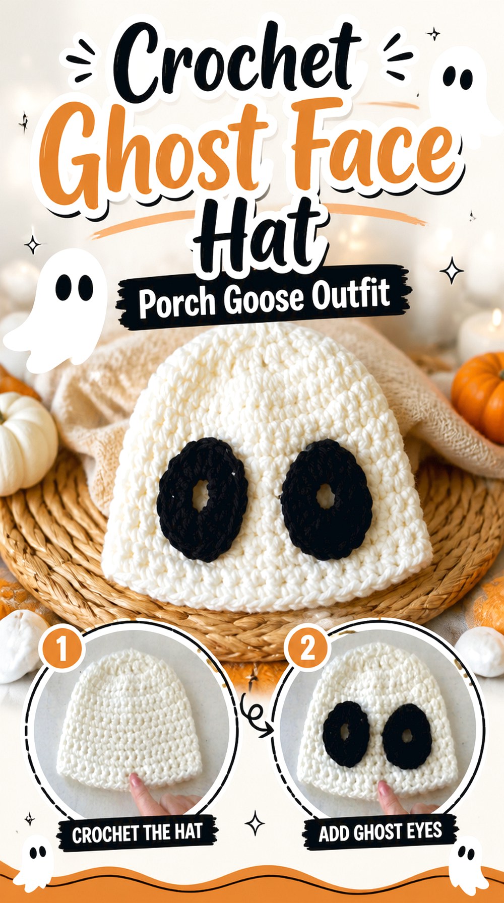 Crochet Ghost Face Hat Porch Goose Outfit