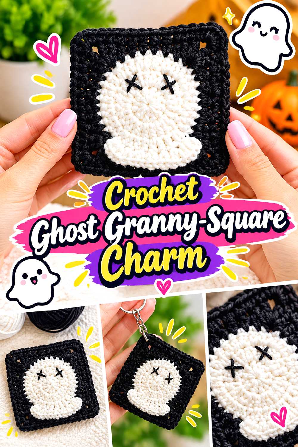 Crochet Ghost Granny Square Charm