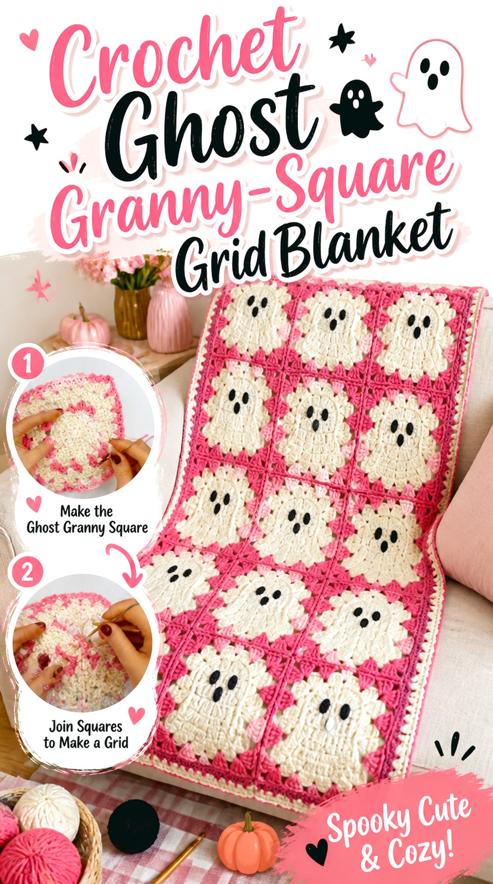 Crochet Ghost Granny Square Grid Blanket