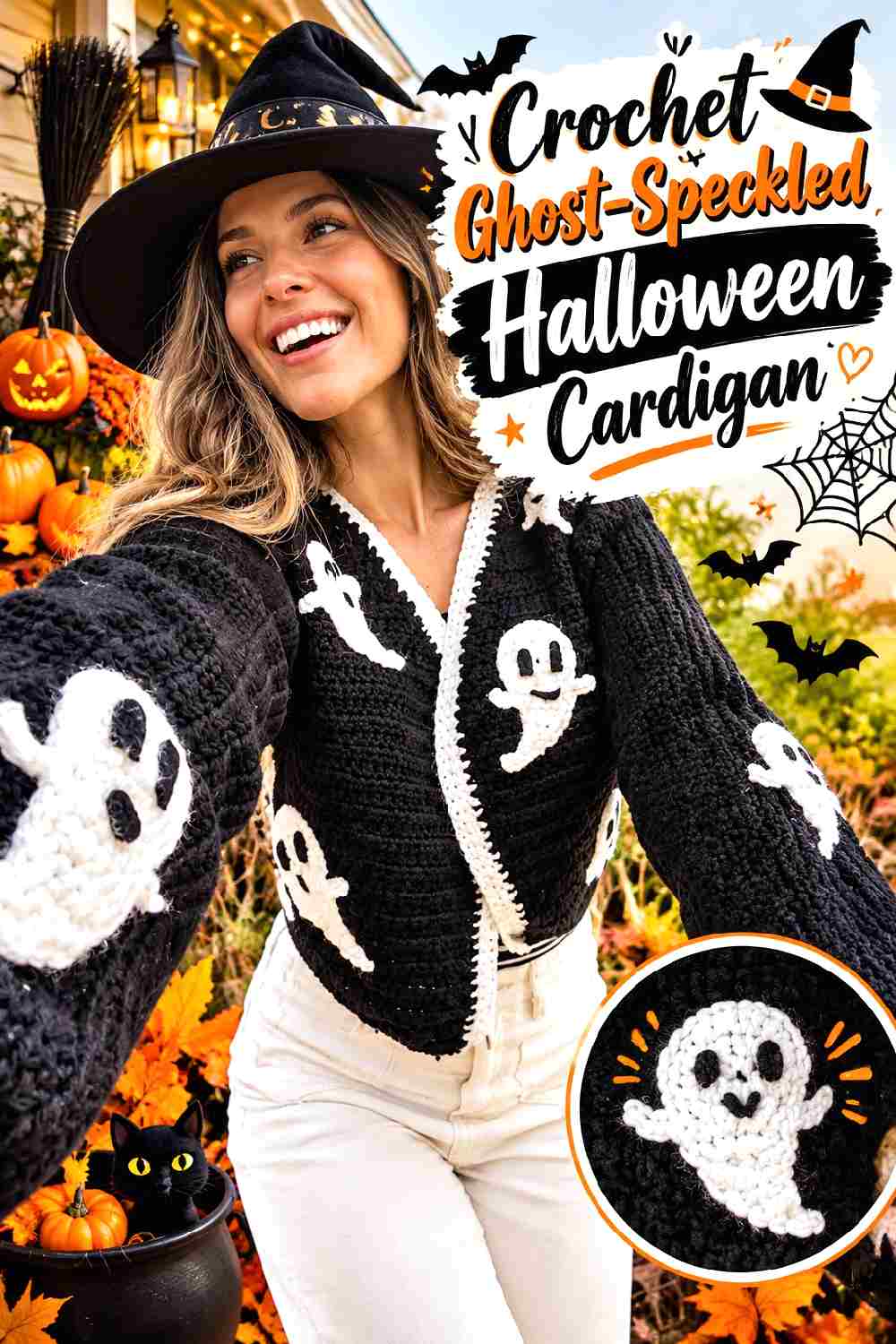 1. Crochet Ghost Speckled Halloween Cardigan