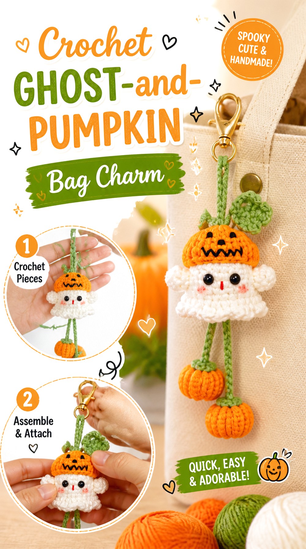 Crochet Ghost and Pumpkin Bag Charm
