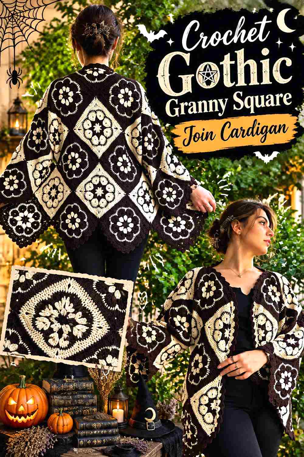 15. Crochet Gothic Granny Square Join Cardigan