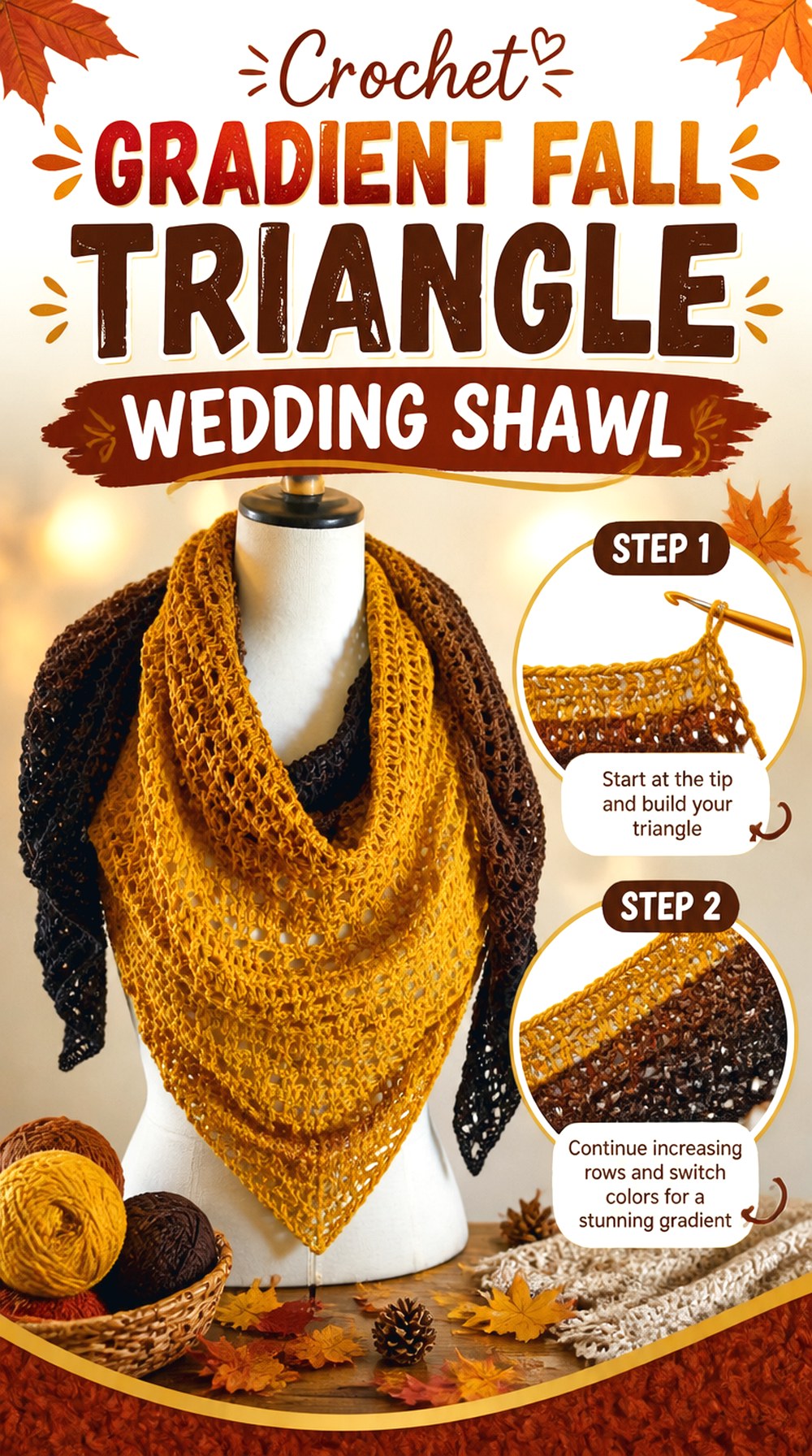 Crochet Gradient Fall Triangle Wedding Shawl