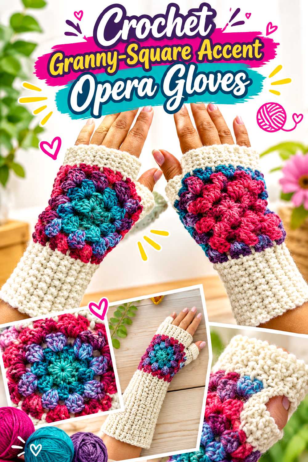 Crochet Granny Square Accent Opera Gloves